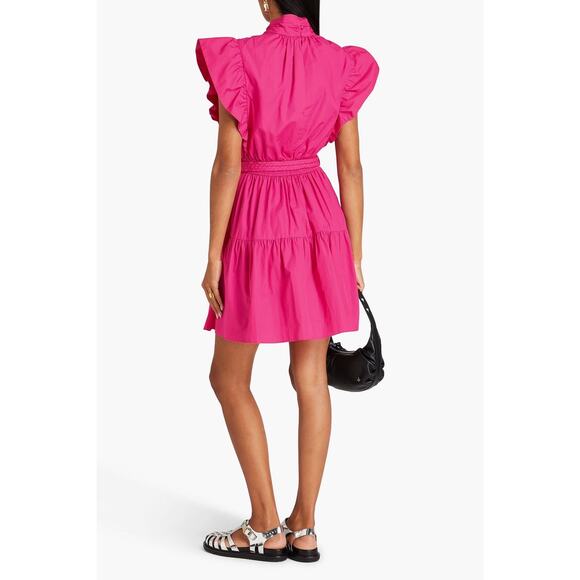 DEREK LAM 10 CROSBY Finn Pink Belted Ruffled Cotton-Poplin Mini Dress Size EU 44 - Picture 4 of 13